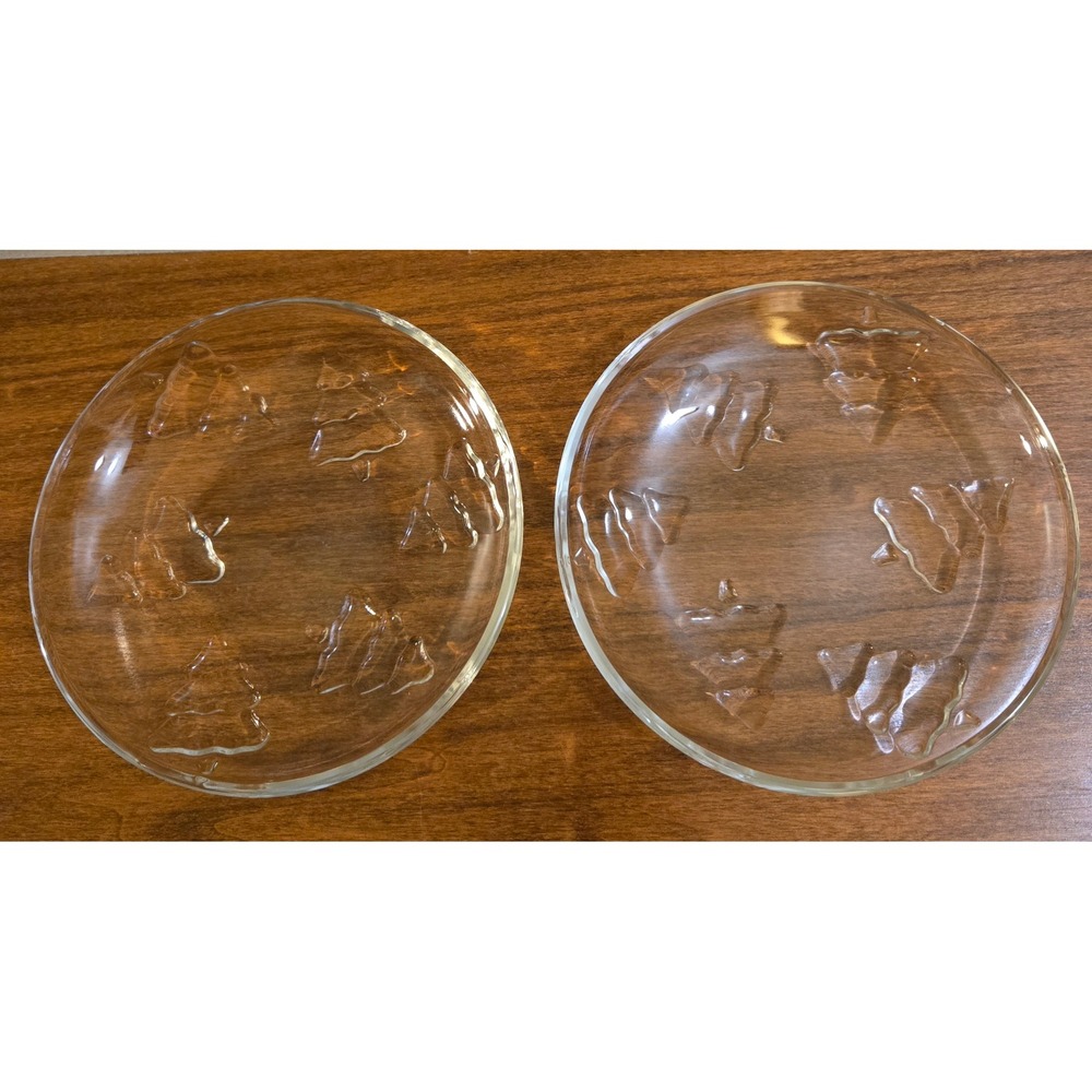 Vintage Clear Glass Christmas Tree Embossed Salad Dessert Plates Set of 2 7.5in